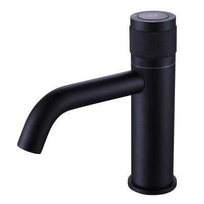 China Contemporary New Design Bathroom Brushed Round Brass Lavatory Faucet Single Hole Faucet for sale