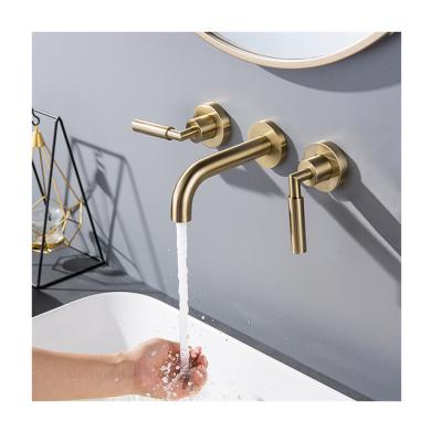 China Contemporary Double Handle Bathroom Faucet Brass Wall Mount Faucet for sale