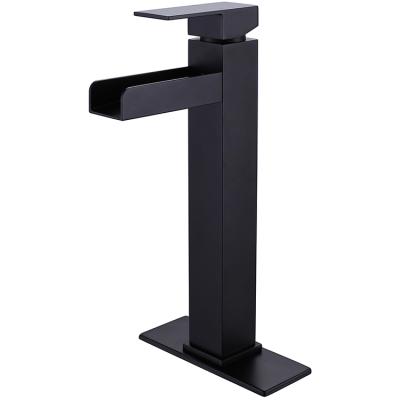 China Contemporary Top Selling Brushed Bathroom Faucet Black Waterfall Basin Mixer Vessel Faucet for sale