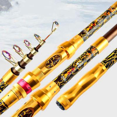 China Ourdoor Fishing Activities Gold Body Fiberglass Rock Fishing Rods Portable 3.6m Spinning Telescopic Surf Pole 2.1m 2.4m 2.7m 3.0m for sale