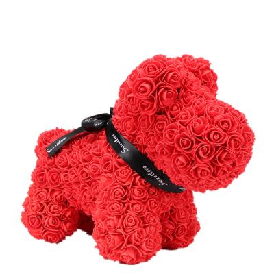 China Rose Bear Puppy Gifts PE Foam Flower Eternal Life Simulation Rose Dog Christmas Valentine's Day Gifts for sale