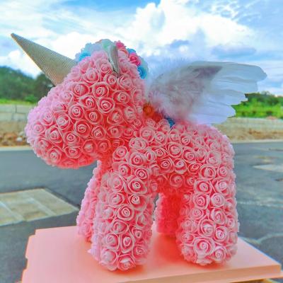 China Eternal Flower Unicorn Angel Wings Simulation Rose Bear Unicorn Gift Box Valentine's Day Christmas Gifts for sale