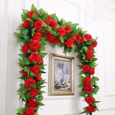 China Fashional Artificial Flowers Wedding Arch Plant Decoration Silk Rattan Artificial Flower Simulation Rose Flower Vine for sale