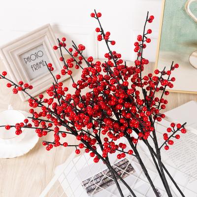 China Artificial Holly Fortune Fruit American Single Berries Fashional Artificial Flower Branch Red Auspicious Fruit Red Christmas Wholesale Plant for sale