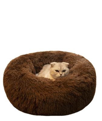 China Luxury Pet Bed Cat Cushion Pet Beds 40CM Fur Canvas Round Cuddle Warm 120CM Breathable Custom Cheap Donut For Dog for sale