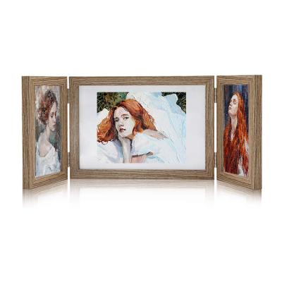 China Three Frame New Style Picture Frame Modern Hinged Triple Folding Photo Frames/2-Opening Hinged Collage Frame Double Sided Photo For Pets for sale