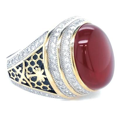 China CLASSIC Gold Plated Seal Ring With CZ 925 Sterling Silver Turkish Agate Ring Fashion Design Wholesale New for sale