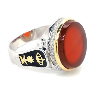 China CLASSIC Oval 925k Gemstone Rings With CZ 925 Sterling Silver Turkish Agate Ring Fashion Wholesale for sale