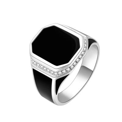 China Fashionable Simple But Stunning Hot Selling Black Hexagon Square Zircon And Enamel Ring For Man Jewelery 925 for sale