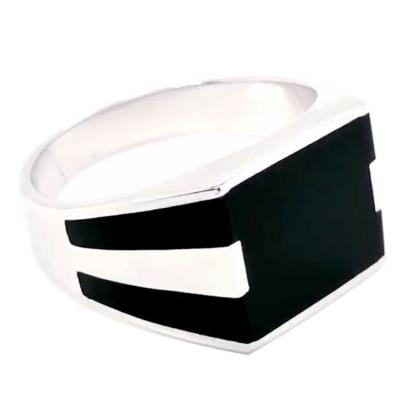 China CLASSIC Seal Ring Jewelry 925 Silver Black Square Enamel Ring Men Jewelry 2019 for sale