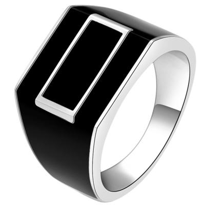 China Fashionable Wholesale Cheap Vintage Personalized Simple Design Gents Black Enamel Ring for sale