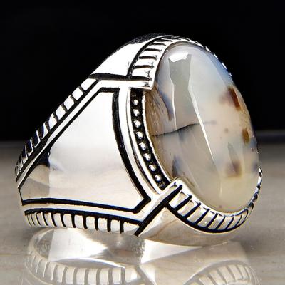 China Fashionable Khaki Oval Agate Shape Gemstone Wholesale 925 Sterling Silver 925 Ring Jewelry Supplier for sale