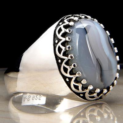 China CLASSIC 925 Rings Net Design Agate Stone Ring Sterling Silver Wholesale White Jewelry XP for sale