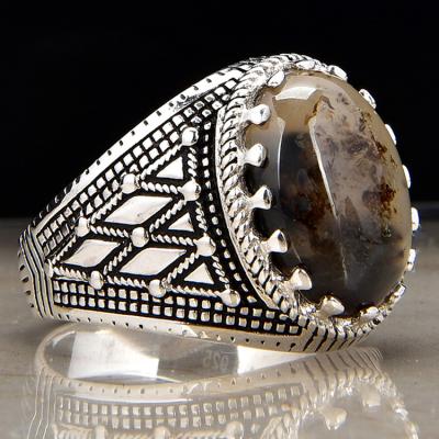 China CLASSIC Jewelry Rings in Silver or Copper Agate Rings Onyx Men's Ring Gift for Him, 925k Sterling Silver for sale