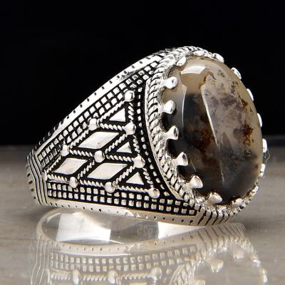 China Fashion Trendy Men's Black Onyx Oxidized Ring Jewelry Silver Or Agate Copper Plated Rings In Silver Jewelry for sale