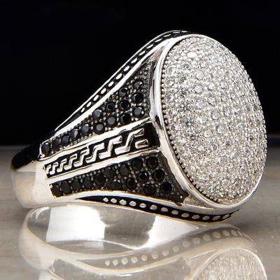 China Trendy S 925 Sterling Silver Black Gem Retro Diamond-Mounted Agate Men's Gold Ring for sale