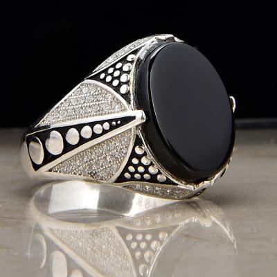 China Fashionable hot sale in class Southeast Asian white and black onyx ring for man's jewelry 2019 for sale