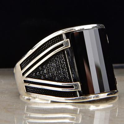 China Trendy Fashion Electronic Watch Shaped Ring Sterling Silver Ring with Agate Stones for Men for sale