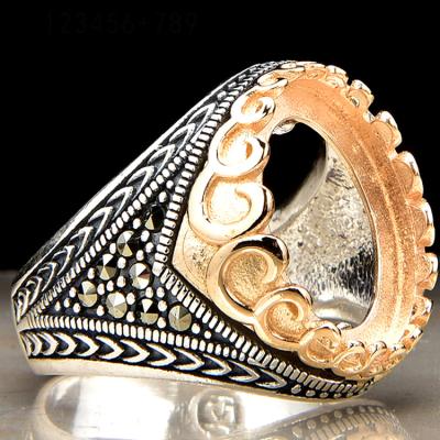 China Fashionable King 14k Thai Gold Plated Design Stone Saudi Arabia Men's Sterling Silver Ring 2020 for sale