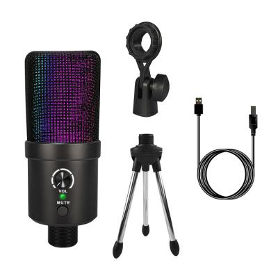 China Classic Headphone Microphone RGB USB Connection Condenser Recording Studio Microphone With Tripod for sale