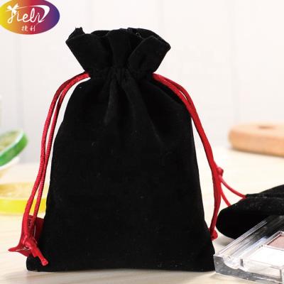 China Custom Black Microwavable High Quality Drawstring Ribbon Velvet Jewelry Pouch Black Bag for sale