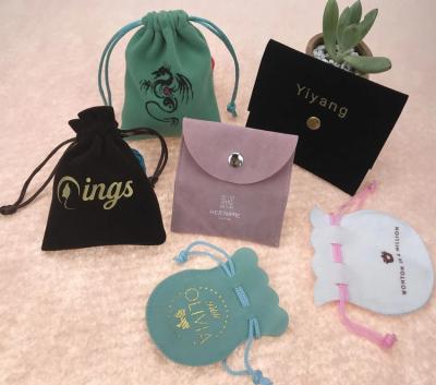 China Recyclable Custom Logo Printed Jewelry Packaging Velvet Pouch Bag for sale