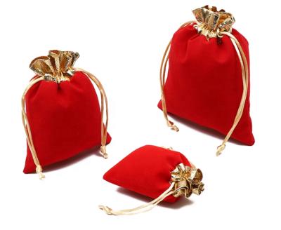 China Wholesale Customized Recyclable Custom Printed Noble Black Drawstring Velvet Jewelry Bags Logo Gold Color Velvet Gift Jewelry Pouch Bag for sale