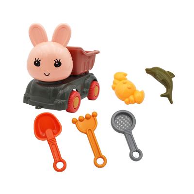 China Summer Baby Beach Games 6pcs Beach Toys Kids Mesh Bag Rabbit Head Beach Cart Toy Sand Molds Tool Water Game for sale