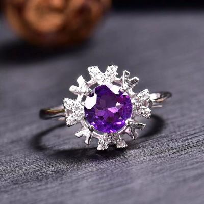 China Europe Nature Uruguay Amethyst High End Elegant Ring 925 Sterling Silver Crystal Ring For Woman Gift for sale