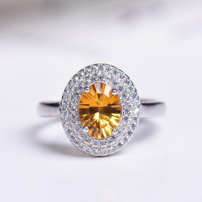 China Europe nature high quality romantic citrine ring 925 sterling silver inlay crystal ring for woman gift for sale