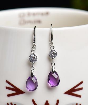 China Inlay Jewelry Sterling Silver Crystal Drop Earrings For Ears Europe Nature Amethyst Romantic 925 For Women Gift for sale