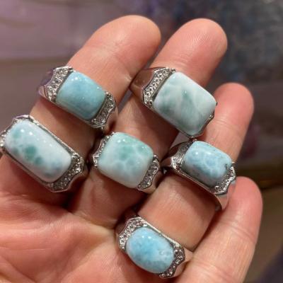 China Wholesale Natural Europe Copper Crystal Gemstone Cabochon Larimar Blue Ring For Gift Healing Energy for sale