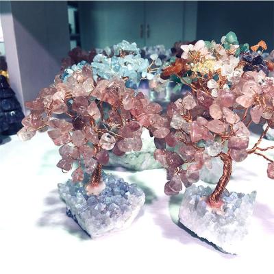 China Natural crystal fung crystal life fung lucky shui tree silver gemstone Europe chakra tree for sale