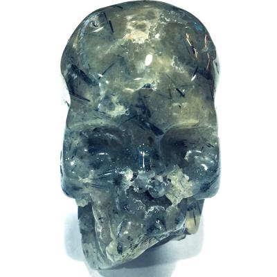 China Europe Natural Hand Carved Green Grape Stone Hair Quartz Skulls Healing Crystal for sale