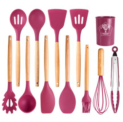 China Stocked Cooking Kitchen Gadgets Food Grade Cooking Supplies, 11 Pieces Red Brown Silicone Kitchenware Set for sale