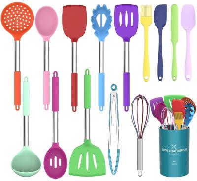 China Sustainable Kitchen Cookware Set, 15pcs Non-Stick Silicone Cookware Spatula Set, Stainless Steel Silicone Kitchen Gadgets for sale