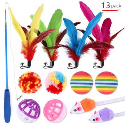 China Viable Cat Toy Assortment 13pc Set, Interactive Pet Cat Bell Ball Feather Fishing Rod Mouse Cat Costumes for sale