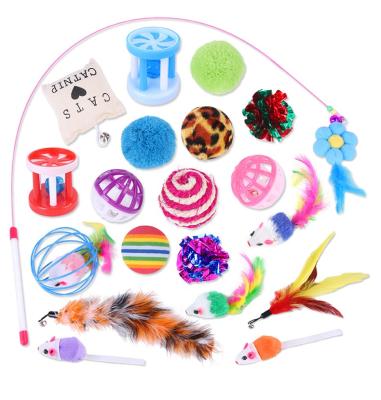 China Amazon Sustainable Hot-selling Cat Toys , Pet Toys 20 Sets With Funny Cat Stick Mouse Pet Balls Feather Supplies For Cats Play Hunting for sale