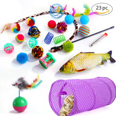 China 23pcs Viable Cat Toy Assortment, Interactive Pet Cat, Cat Suits With Funny Cat Stick Mouse Pet Toy Balls Feather To Fish Tunnel Supplies for sale