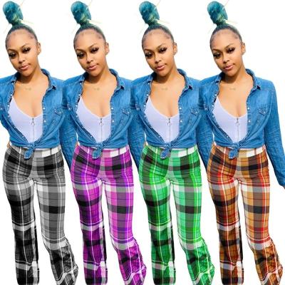 China 2021 New Arrivals Breathable Spring And Fall Sexy Bell Bottom Rocket Pants Ladies Plaid Pants Women Clothing Women for sale