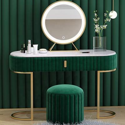 China Extendable Dresser Makeup Dresser (Other) Adjustable Italian Velvet Fabric With Mirror And Stool for sale