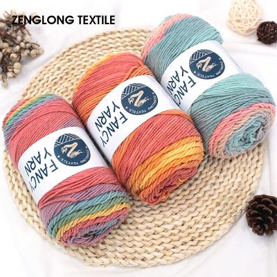 China ZENGLONG Textile 5ply 100g Anti-static Acrylic Cotton Blend Hand Knitting Crochet Fancy Yarn Rainbow Gradient Cake Cotton Blend Yarn for sale