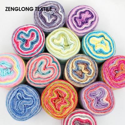 China ZENGLONG Rainbow Color Cake Fancy Cotton Textile 1ply 100g Baby Anti-static Art Blend Wool Acrylic Cotton Blended Yarn For Hand Knitting for sale