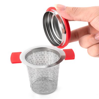 China Viable 304 Stainless Steel Tea Infuser Set with 2 Silicone Handles Tea Strainer for Steeper Loose Tea for sale