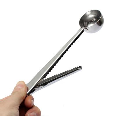 China Viable Kitchen Accessories 2 in 1 Long Handle Tablespoon Stainless Steel Teaspoon with Bag Clip Coffee Scoop Clip for sale