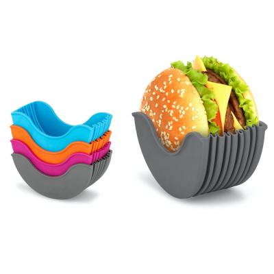 China Viable Reusable Silicone Shell Burger Holder Rack Burger Roll Burger Roll Fixed Holder Sandwich Storage Box for sale