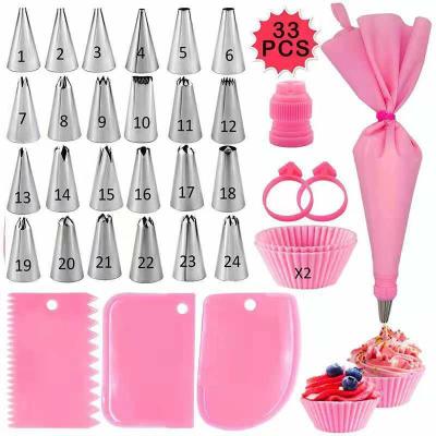 China Disposable All-In-1 Cake Decorating Supplies Tool Kit 33pcs Cake Baking Decorating Accessories Tool Kit for sale