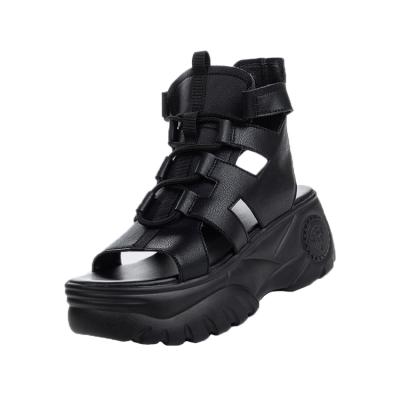 China Fashion Trend Ladies Summer Outdoor Black High Top Wedge Heel Adjustable Casual Sandals for sale