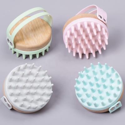 China Wholesale Waterproof Care Bamboo Soft Silicone Scalp Brush Shampoo Hair Scalp Scrubber Wooden Manual Brush for sale