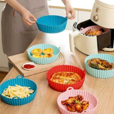 China 7.5 inch/8.5 Inch Non-Stick Silicone Air Fryer Viable Pot Baking Liners Mat Pan Silicone Air Fryer Basket Tray Pot Silicone Air Fryer for sale